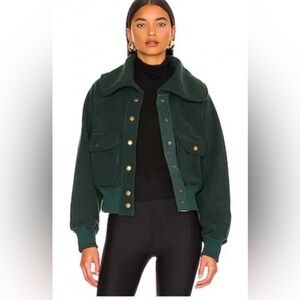 We the Free Shasta Fleece Snap-Up Bomber Cardi Jacket Deepest Spruce Small